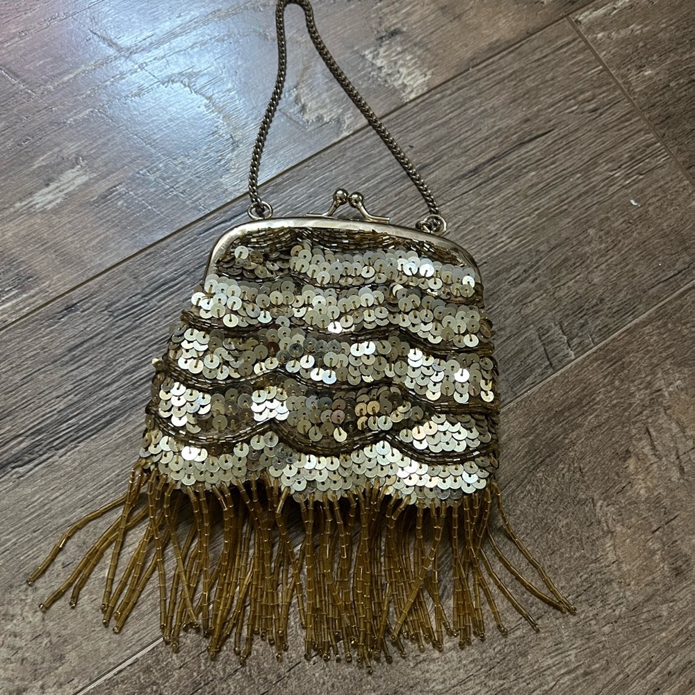 Gold Sequin Fringe Evening Bag